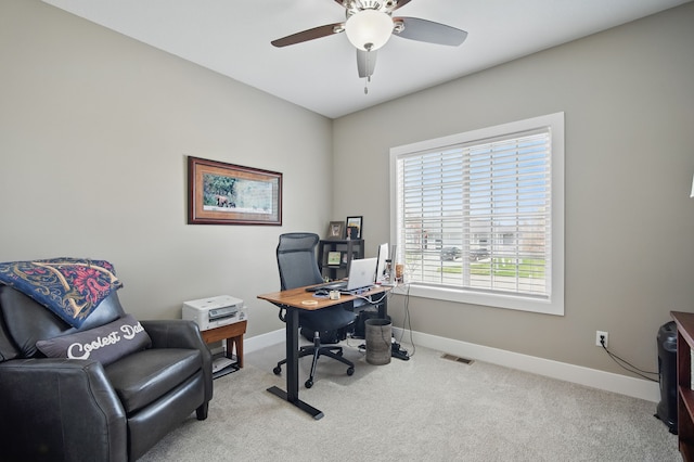 8704 Highland Oaks Dr, Johnston, IA 50131 - office area with carpet, baseboards, and a ceiling fan