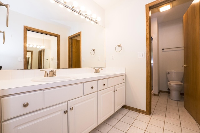5925 Ep True Pkwy Unit 22, West Des Moines, IA 50266 - full bathroom featuring double vanity, tile patterned floors, a shower stall, and toilet