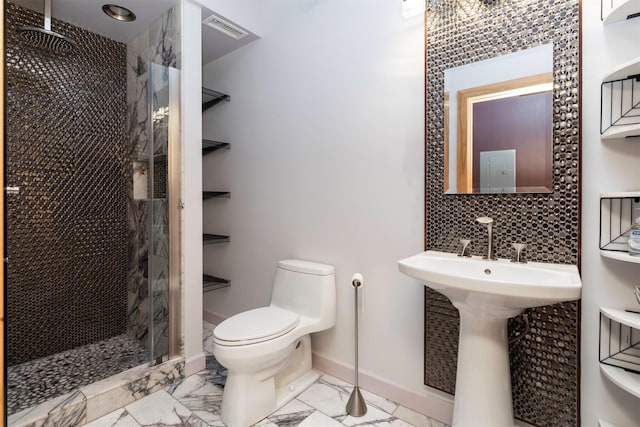 301 E Court Ave Unit 203, Des Moines, IA 50309 - full bath featuring a shower stall and marble look tile flooring