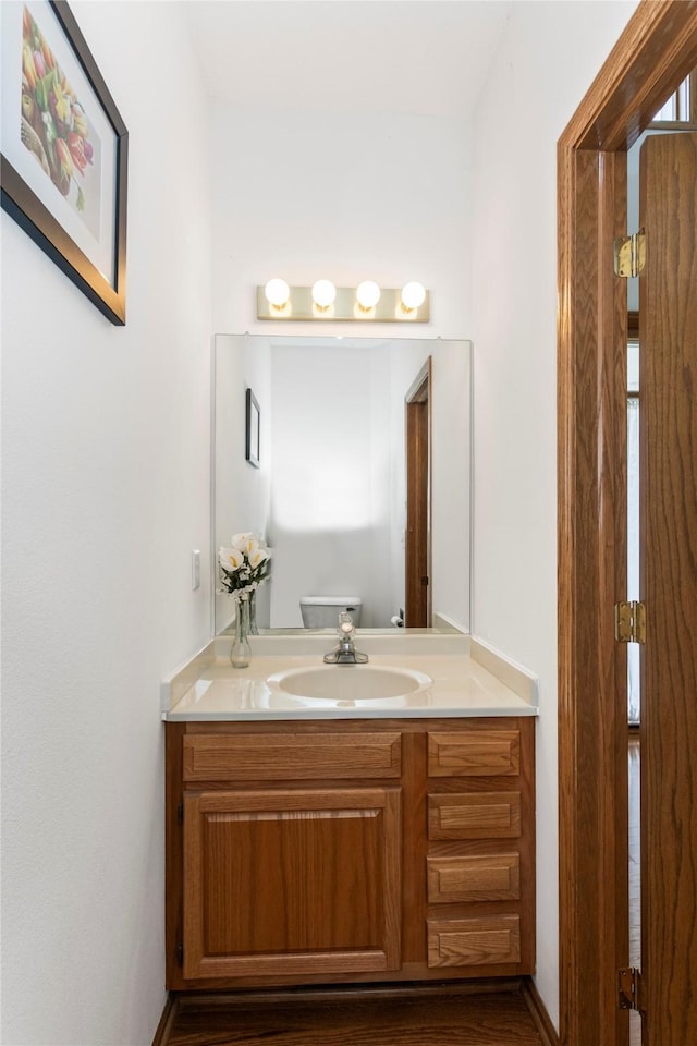 9040 Telford Cir, Johnston, IA 50131 - bathroom featuring vanity and wood finished floors