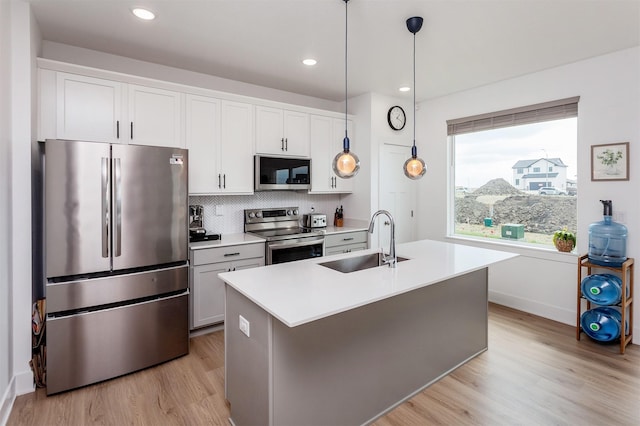 4125 NE 6th St, Ankeny, IA 50021 - kitchen with tasteful backsplash, a sink, light countertops, light wood-type flooring, and stainless steel appliances