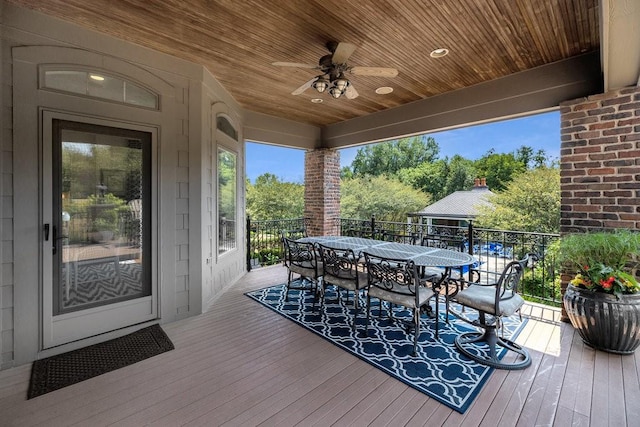 7580 NW 100th St, Johnston, IA 50131 - wooden deck featuring outdoor dining area and ceiling fan