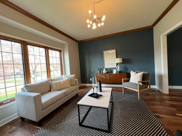 2501 Ridgewood Dr, West Des Moines, IA 50265 - living area with wood finished floors, baseboards, a notable chandelier, and ornamental molding