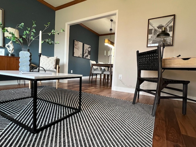 2501 Ridgewood Dr, West Des Moines, IA 50265 - home office with baseboards, crown molding, and wood finished floors