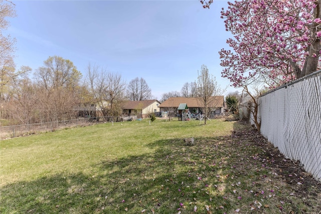 view of yard with a fenced backyard