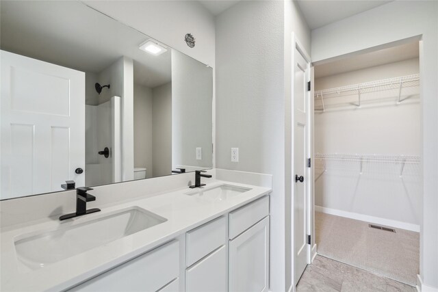 4421 NW Olivia Ln, Ankeny, IA 50023 - full bath with a shower, toilet, a spacious closet, double vanity, and baseboards