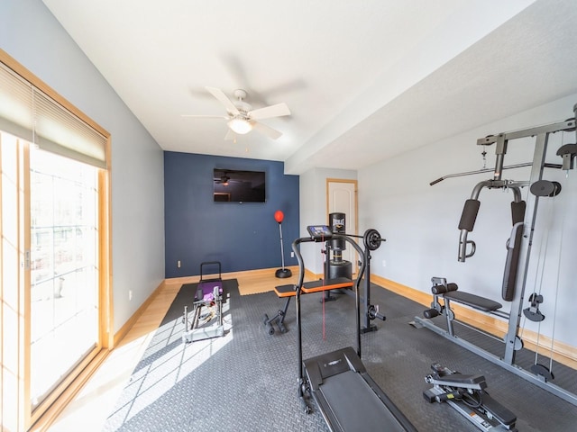 2705 147th St, Urbandale, IA 50323 - workout room with baseboards and ceiling fan