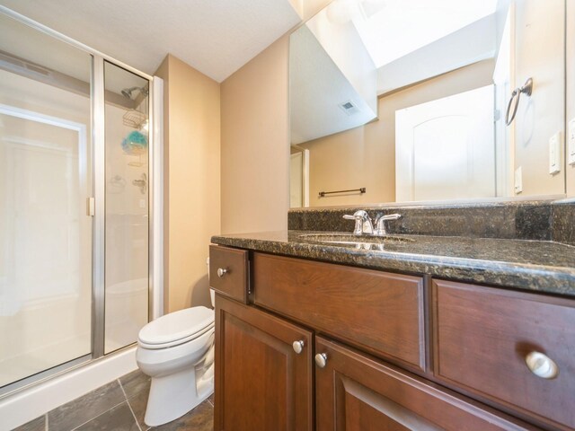 2705 147th St, Urbandale, IA 50323 - full bath featuring a shower stall, toilet, vanity, and visible vents