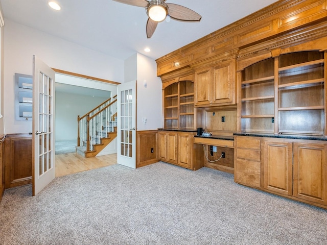 2705 147th St, Urbandale, IA 50323 - unfurnished office featuring french doors, a ceiling fan, light carpet, and recessed lighting