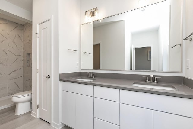 213 Maple St, Des Moines, IA 50309 - bathroom with toilet, double vanity, a sink, and a shower stall