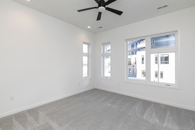 205 Maple St, Des Moines, IA 50309 - carpeted spare room with recessed lighting, visible vents, baseboards, and ceiling fan