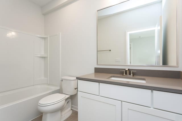 full bathroom with toilet, shower / bath combination, vanity, and wood finished floors