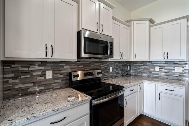 2102 NW 24th St, Ankeny, IA 50023 - kitchen with stainless steel appliances, tasteful backsplash, light stone countertops, and white cabinetry
