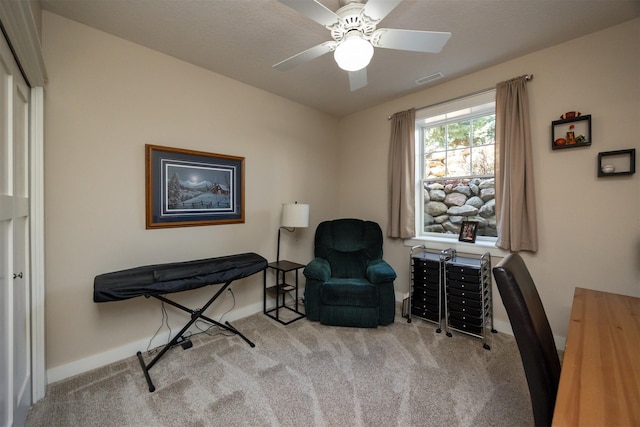 5570 Sunburst Dr, Pleasant Hill, IA 50327 - sitting room featuring carpet, visible vents, baseboards, and ceiling fan