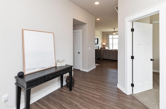 172 Crossroads Dr, Des Moines, IA 50320 - hall featuring recessed lighting, baseboards, and dark wood-type flooring