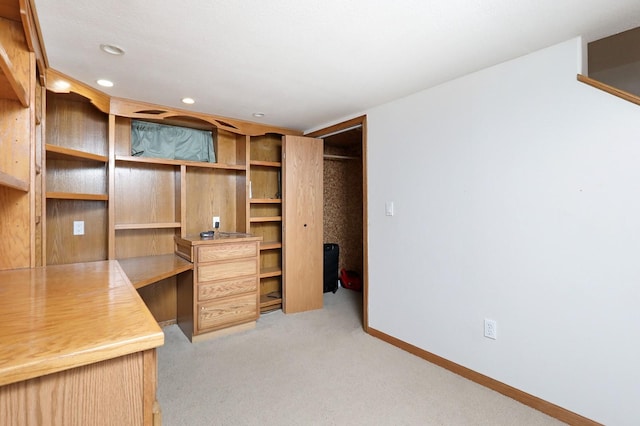 7422 Oak Brook Dr, Urbandale, IA 50322 - unfurnished office with recessed lighting, built in study area, baseboards, and light carpet