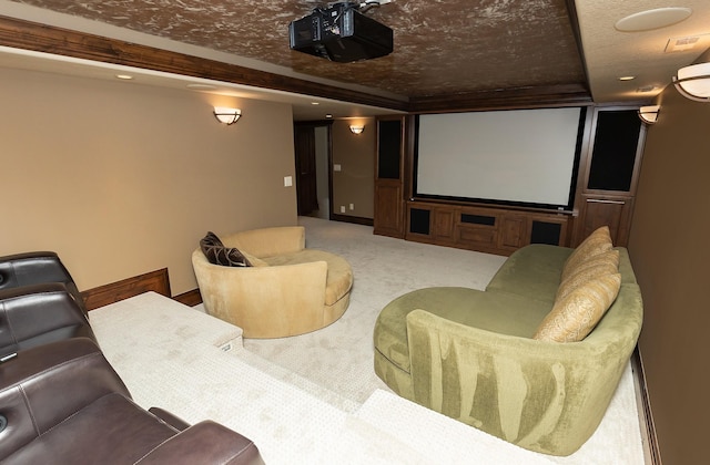 cinema with carpet flooring and visible vents