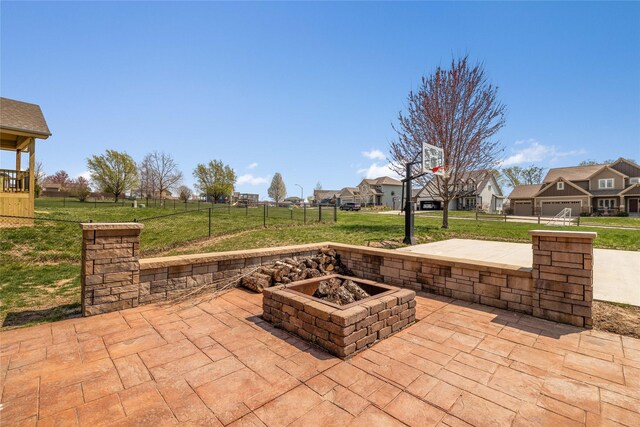 2307 SE 17th St, Ankeny, IA 50021 - view of patio with a fire pit, a residential view, and fence