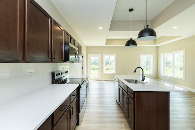 1204 Westview Dr, Huxley, IA 50124 - kitchen featuring stainless steel appliances, a sink, light countertops, light wood-style flooring, and dark brown cabinetry