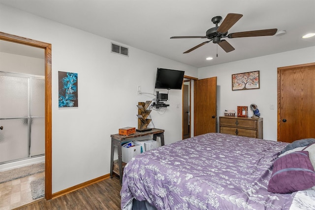 4830 70th Pl, Urbandale, IA 50322 - bedroom with wood finished floors, baseboards, recessed lighting, and a ceiling fan