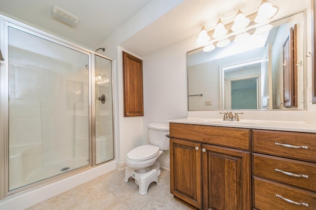 9289 Winterberry Ct, West Des Moines, IA 50266 - bathroom featuring vanity, tile patterned flooring, a stall shower, and toilet