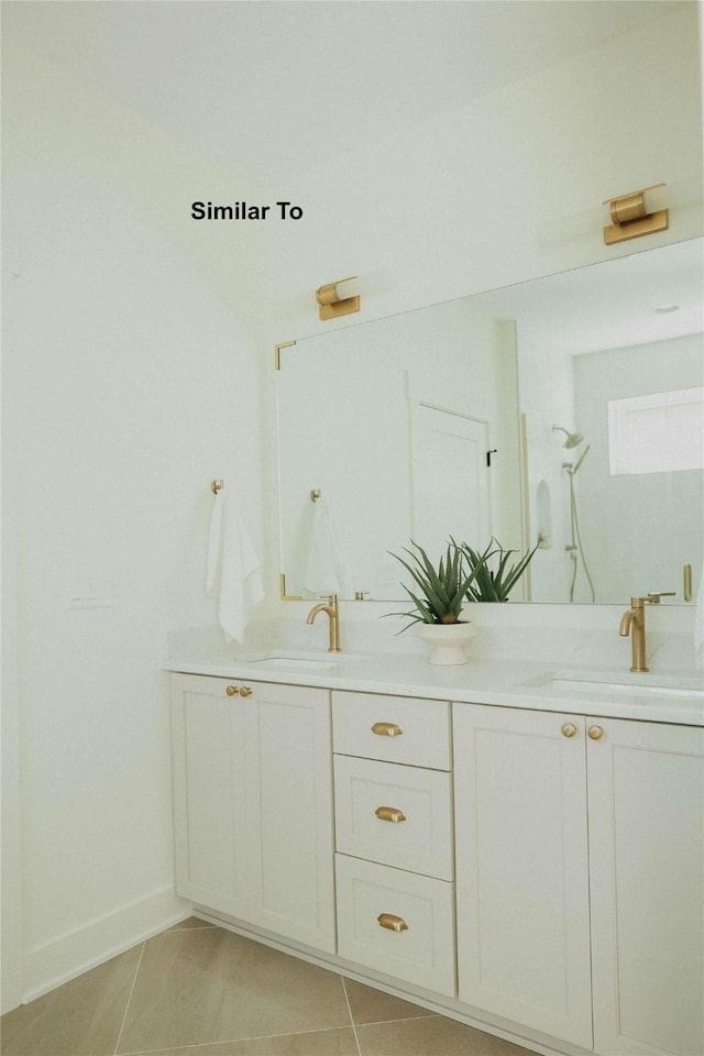 9015 Windsor Dr, Johnston, IA 50131 - bathroom with tile patterned floors, a sink, a shower, and double vanity