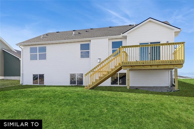 4308 NE 8th St, Ankeny, IA 50021 - back of house with a wooden deck, a yard, a shingled roof, and stairway