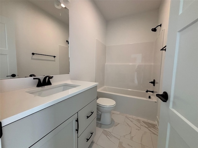 4655 178th St, Urbandale, IA 50263 - bathroom with vanity, toilet, marble finish floors, and tub / shower combination