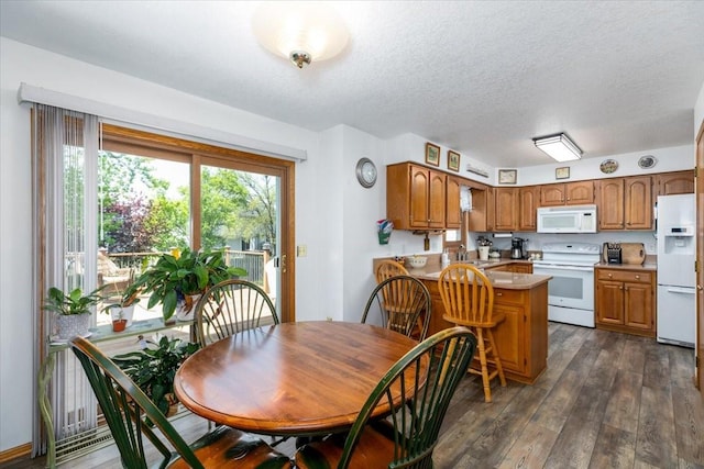 4508 49th St, Des Moines, IA 50310 - dining space featuring dark wood-style flooring and a textured ceiling