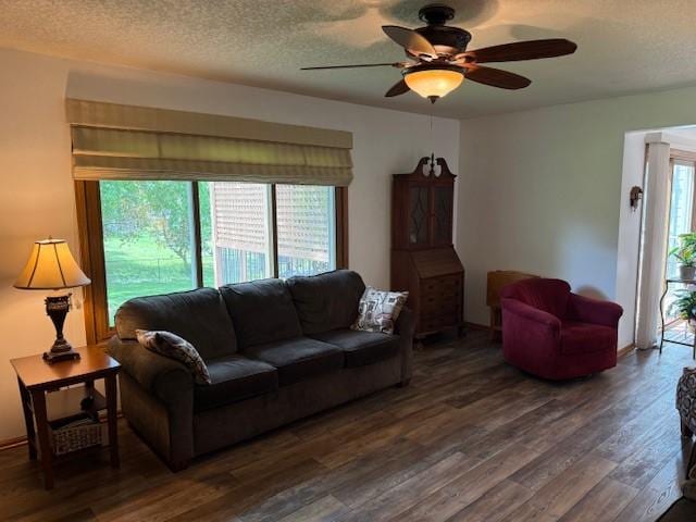 4508 49th St, Des Moines, IA 50310 - living area featuring plenty of natural light, dark wood-type flooring, ceiling fan, and a textured ceiling