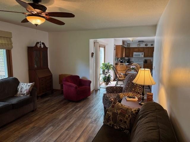4508 49th St, Des Moines, IA 50310 - living room featuring a ceiling fan and dark wood-style floors