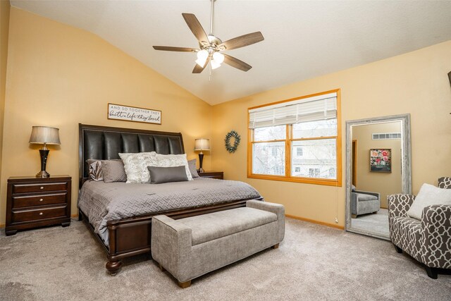748 76th St, West Des Moines, IA 50266 - bedroom with visible vents, baseboards, vaulted ceiling, and carpet flooring