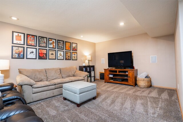 748 76th St, West Des Moines, IA 50266 - living area featuring baseboards, recessed lighting, and carpet