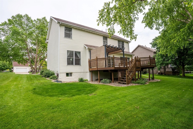 748 76th St, West Des Moines, IA 50266 - back of property with a deck, a lawn, and stairs