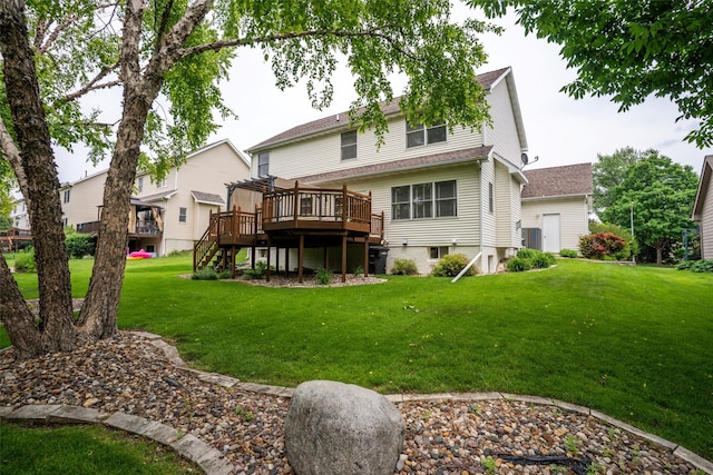 748 76th St, West Des Moines, IA 50266 - back of house with a deck, a yard, stairway, and a pergola