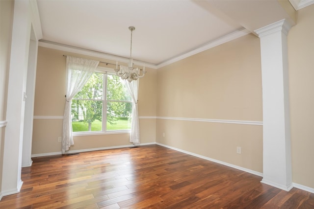 748 76th St, West Des Moines, IA 50266 - spare room featuring a chandelier, wood finished floors, ornamental molding, and baseboards