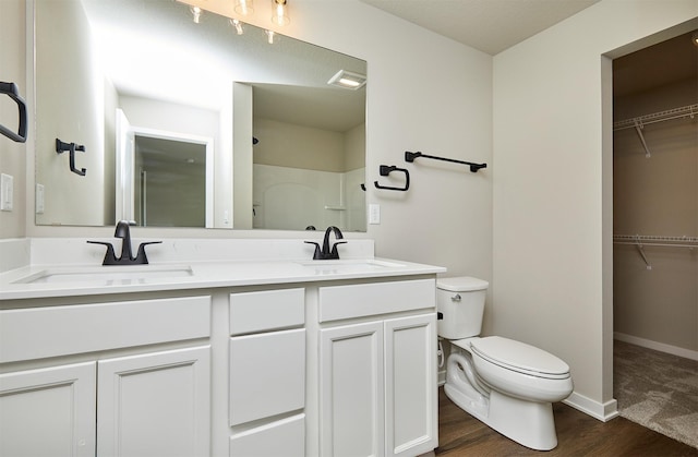 635 NW Compass Ave, Waukee, IA 50263 - full bathroom with double vanity, a spacious closet, wood finished floors, and a shower