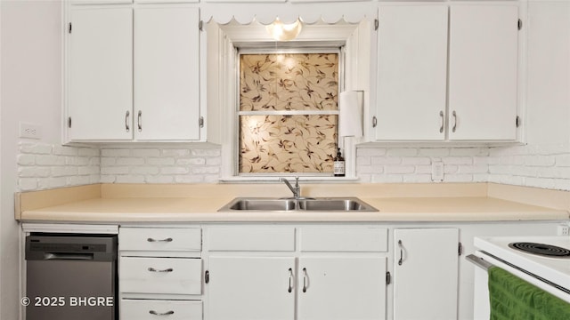 2318 56th St, Des Moines, IA 50310 - kitchen featuring dishwasher, white cabinetry, and a sink