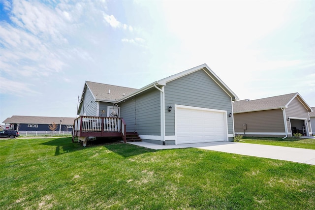 2802 SW Prairie Trail Pkwy, Ankeny, IA 50023 - view of front of house with fence, a garage, a front lawn, concrete driveway, and a deck