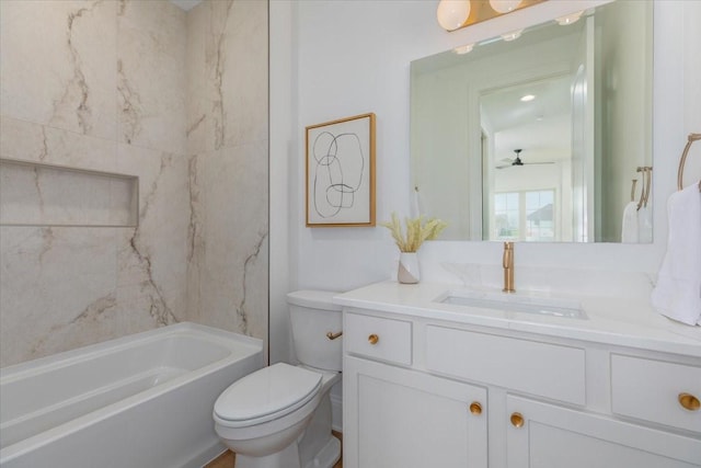 18284 Baxter Pl, Clive, IA 50325 - full bath with toilet, vanity, tub / shower combination, and ceiling fan