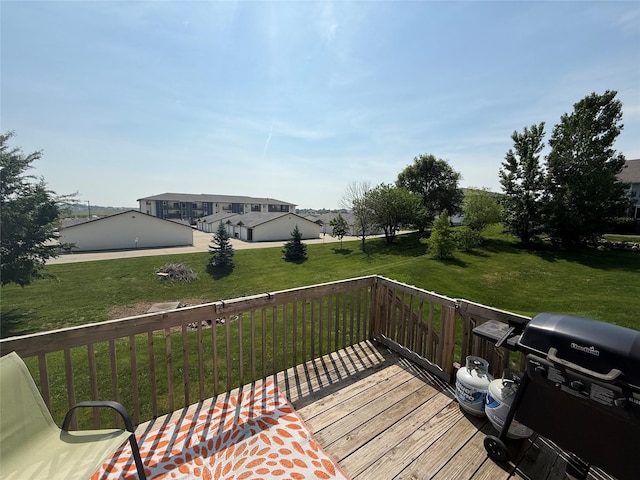 2884 Park Pl, Norwalk, IA 50211 - wooden terrace featuring a grill and a yard