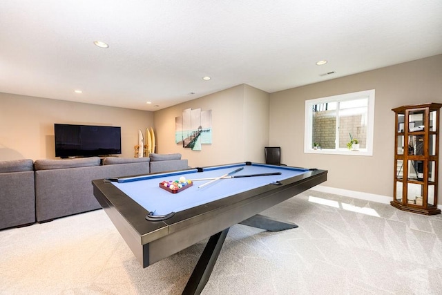 1616 Park Ave, Des Moines, IA 50315 - recreation room with light carpet, recessed lighting, and billiards table