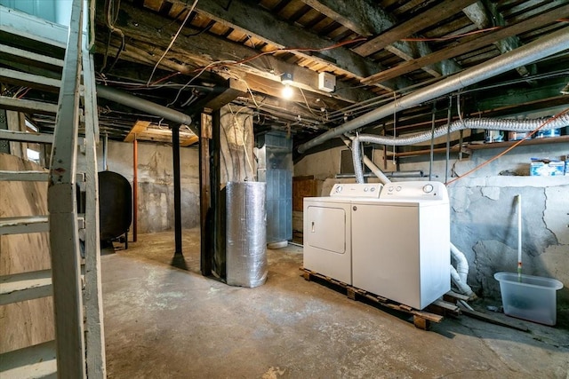 unfinished basement with heating fuel and independent washer and dryer