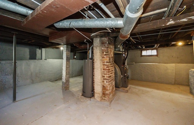 basement featuring gas water heater