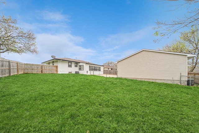 view of yard with a fenced backyard