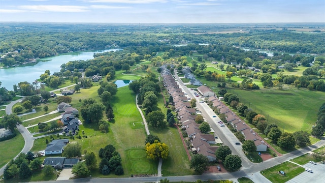 birds eye view of property with a residential view and a water view