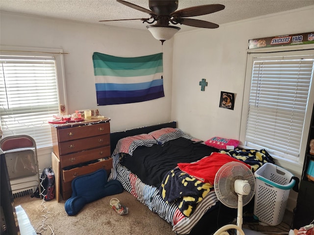 1134 39th St, Des Moines, IA 50311 - carpeted bedroom featuring a ceiling fan and a textured ceiling