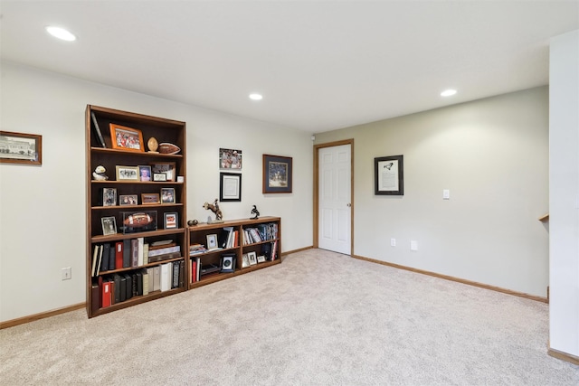 interior space with recessed lighting, baseboards, and carpet floors
