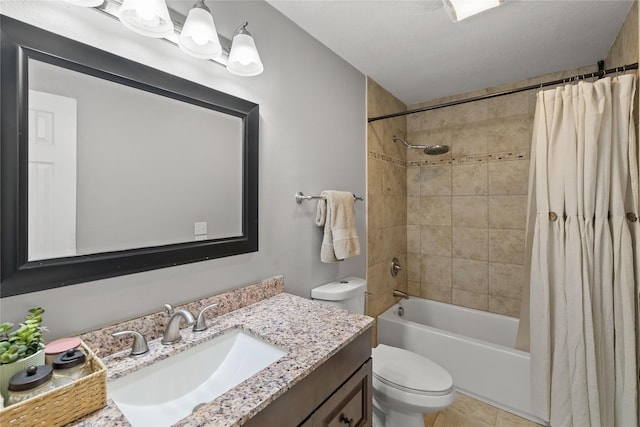 full bath with vanity, toilet, and shower / tub combo with curtain