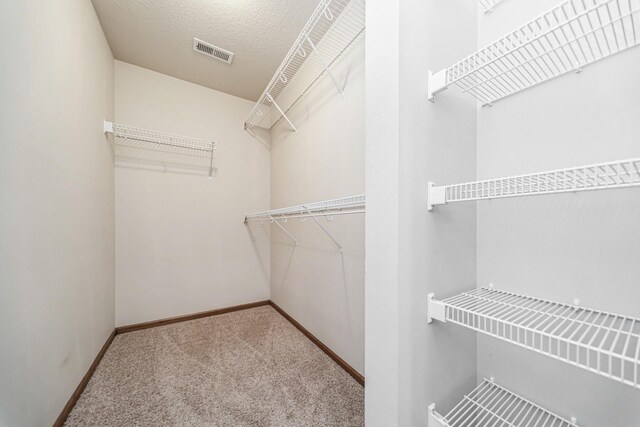 spacious closet with visible vents and carpet floors
